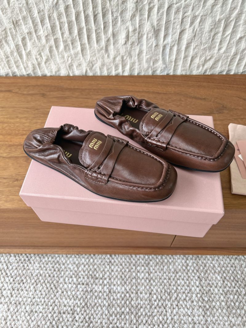 MIU MIU RUCHES NAPPA LEATHER LOAFERS 5D341E BROWN