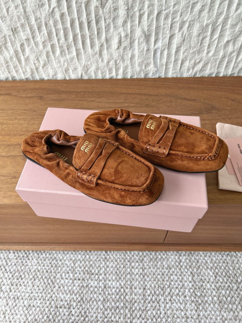 Miu Miu Ruches Suede Leather Loafers 5D341E Oat