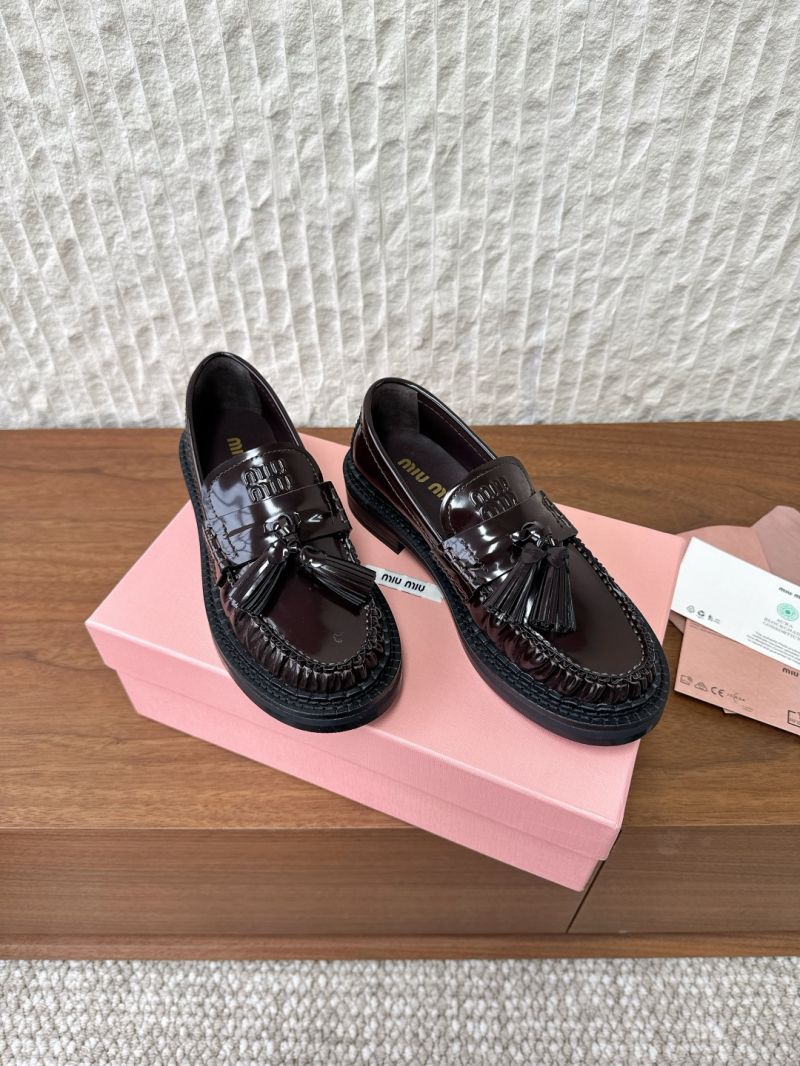 Miu Miu Tassel Loafers in Polished Leather 5D497E Choco