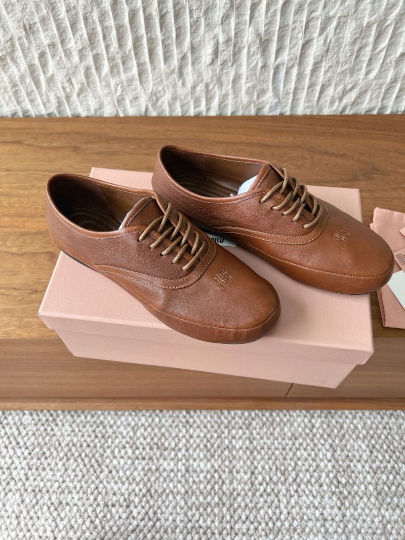 MIU MIU NAPPA LEATHER LACED SHOES 5E637E TAN
