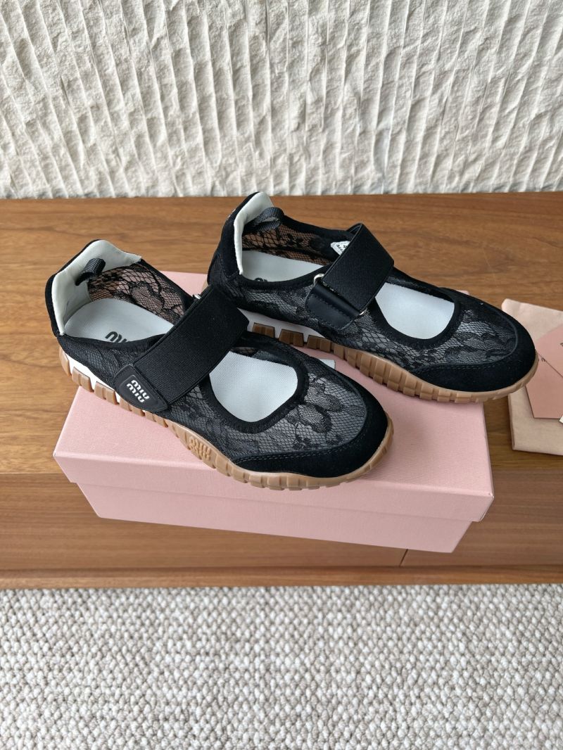 MIU MIU TYRE LACE AND SUEDE BALLERINAS 5F416E BLACK