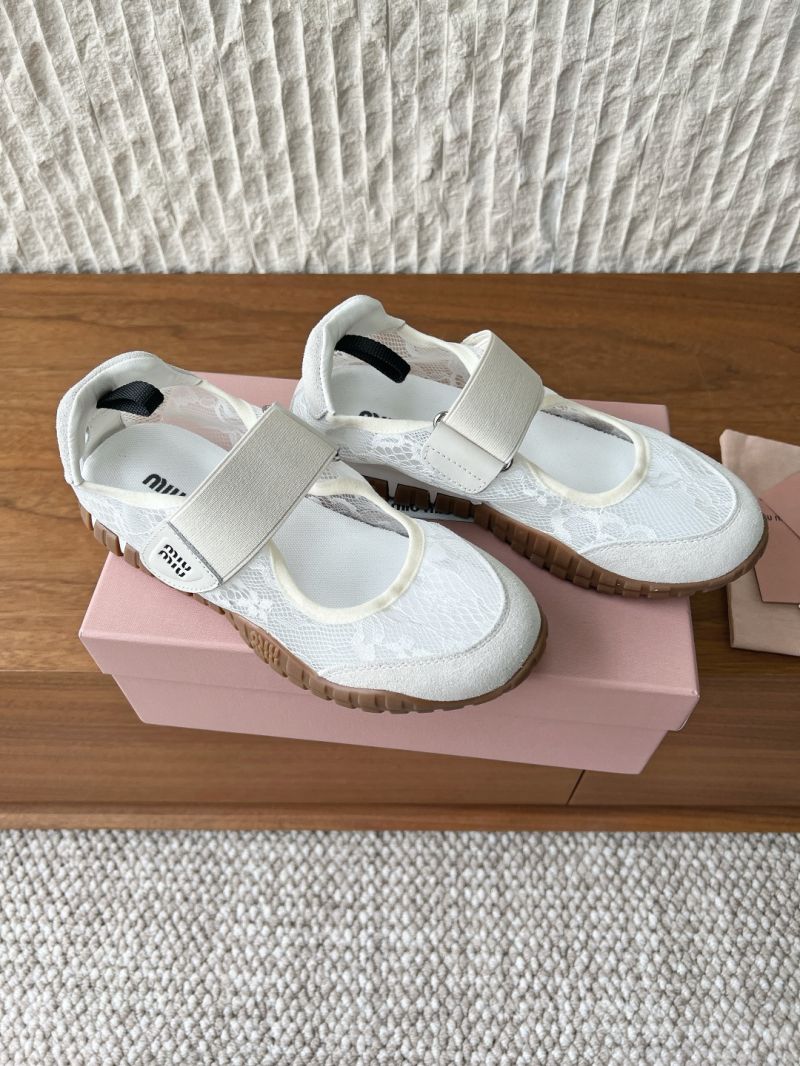 MIU MIU TYRE LACE AND SUEDE BALLERINAS 5F416E WHITE