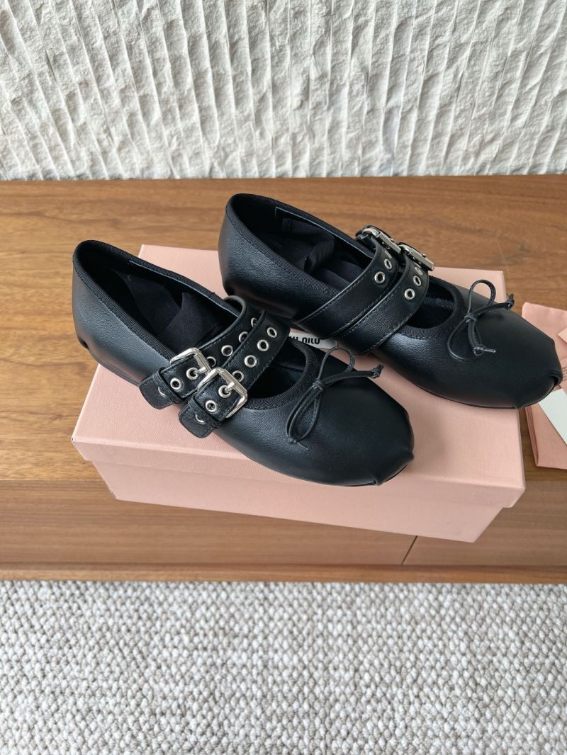 Miu Miu Nappa And Calf Leather Ballerinas 5F466A Black
