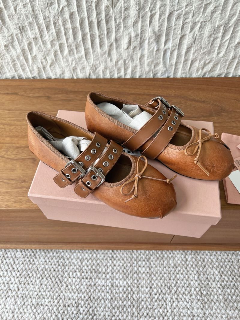 MIU MIU NAPPA AND CALF LEATHER BALLERINAS 5F466A TOBACCO