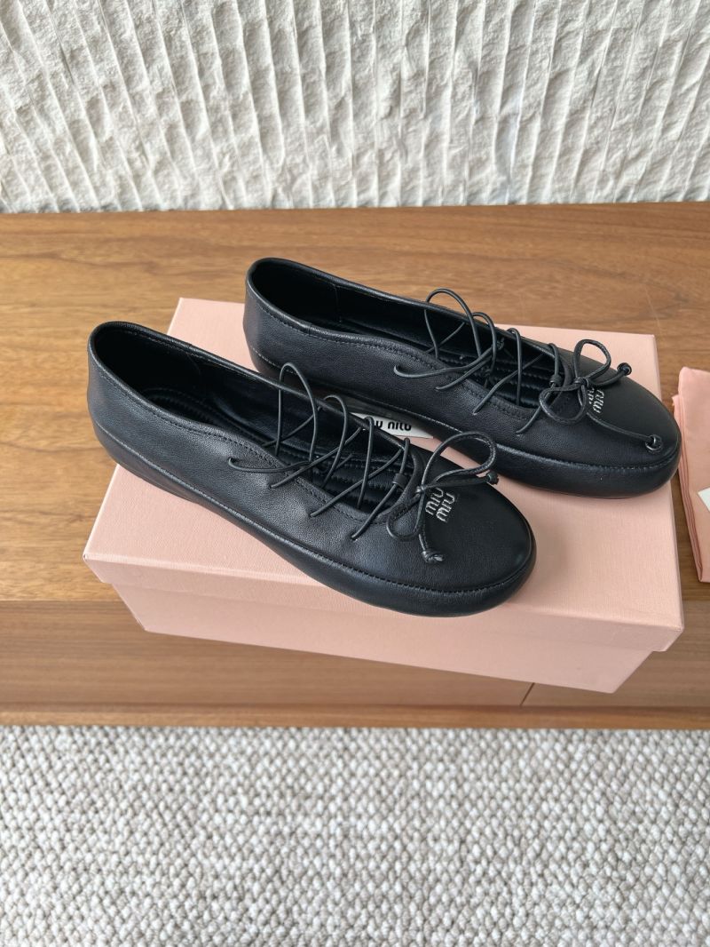 MIU MIU NAPPA LEATHER BALLERINAS 5F636E BLACK