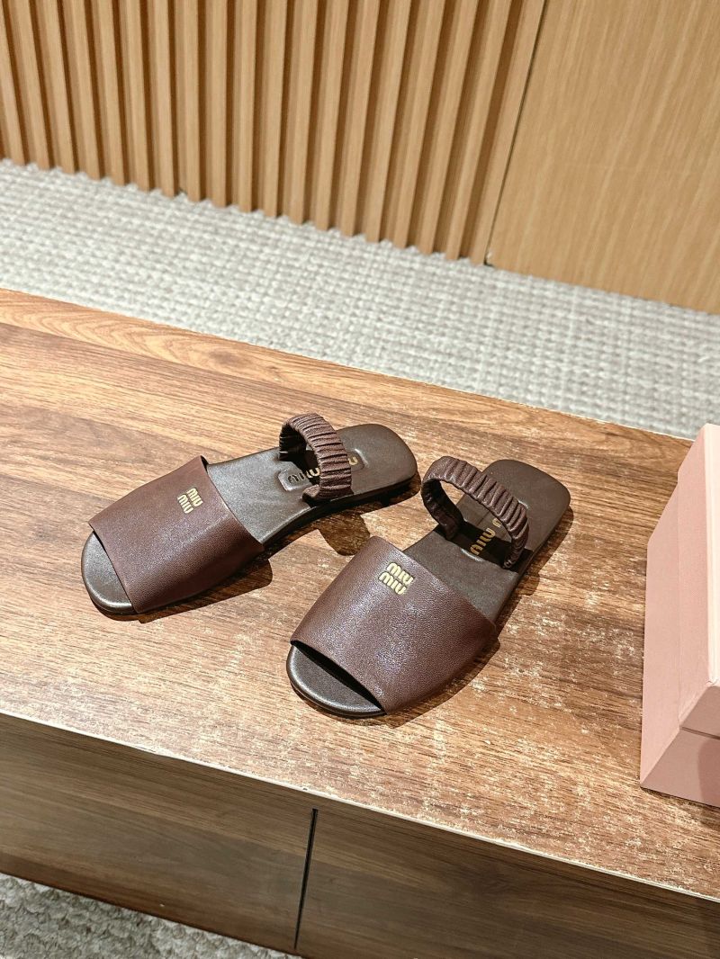 Miu Miu Ruches Nappa Leather Sandals 5X372E Briarwood