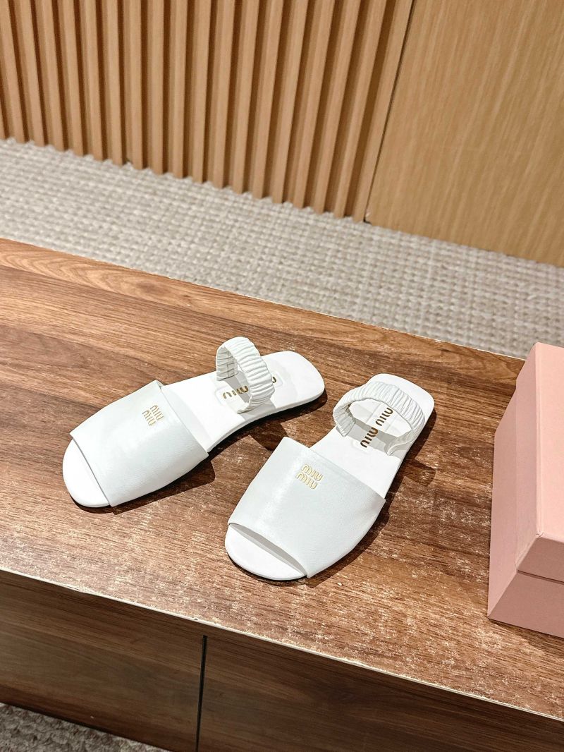 Miu Miu Ruches Nappa Leather Sandals 5X372E White