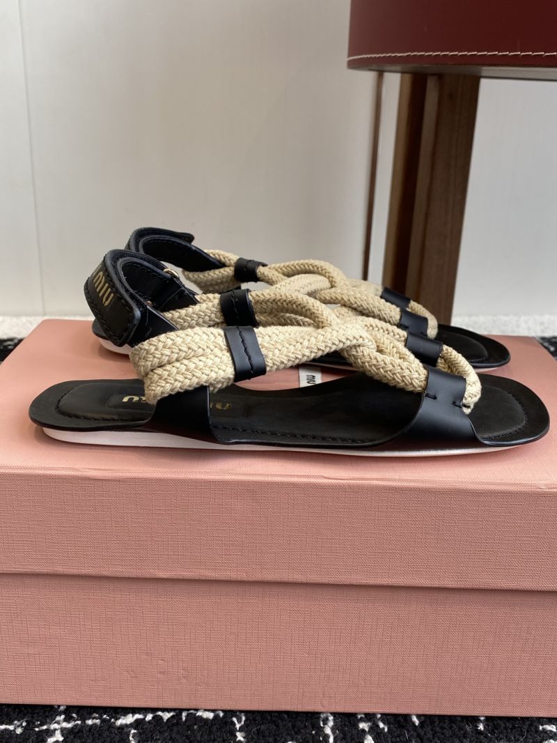 MIU MIU FLAT CORD SANDALS 5X415E BLACK