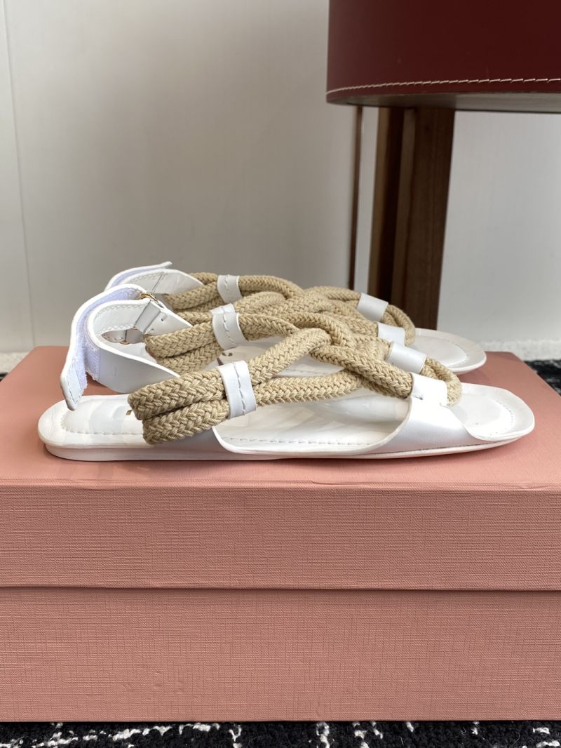 MIU MIU FLAT CORD SANDALS 5X415E WHITE