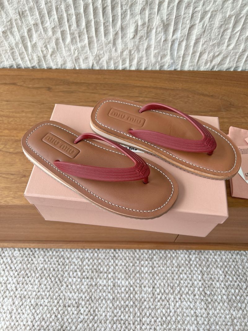 Miu Miu Thong Sandals Calfskin and TPU 5Y638E Amaranth Red