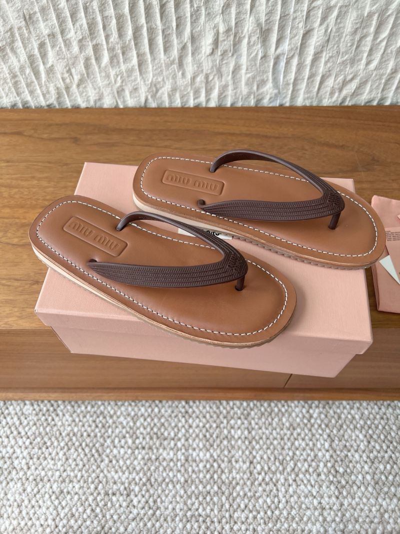 Miu Miu Thong Sandals Calfskin And TPU 5Y638E Dark Brown