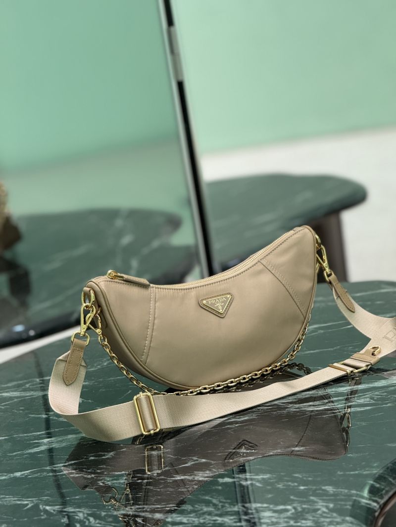 Prada Demi-lune Re-Nylon shoulder bag 1BH222 Camel Brown