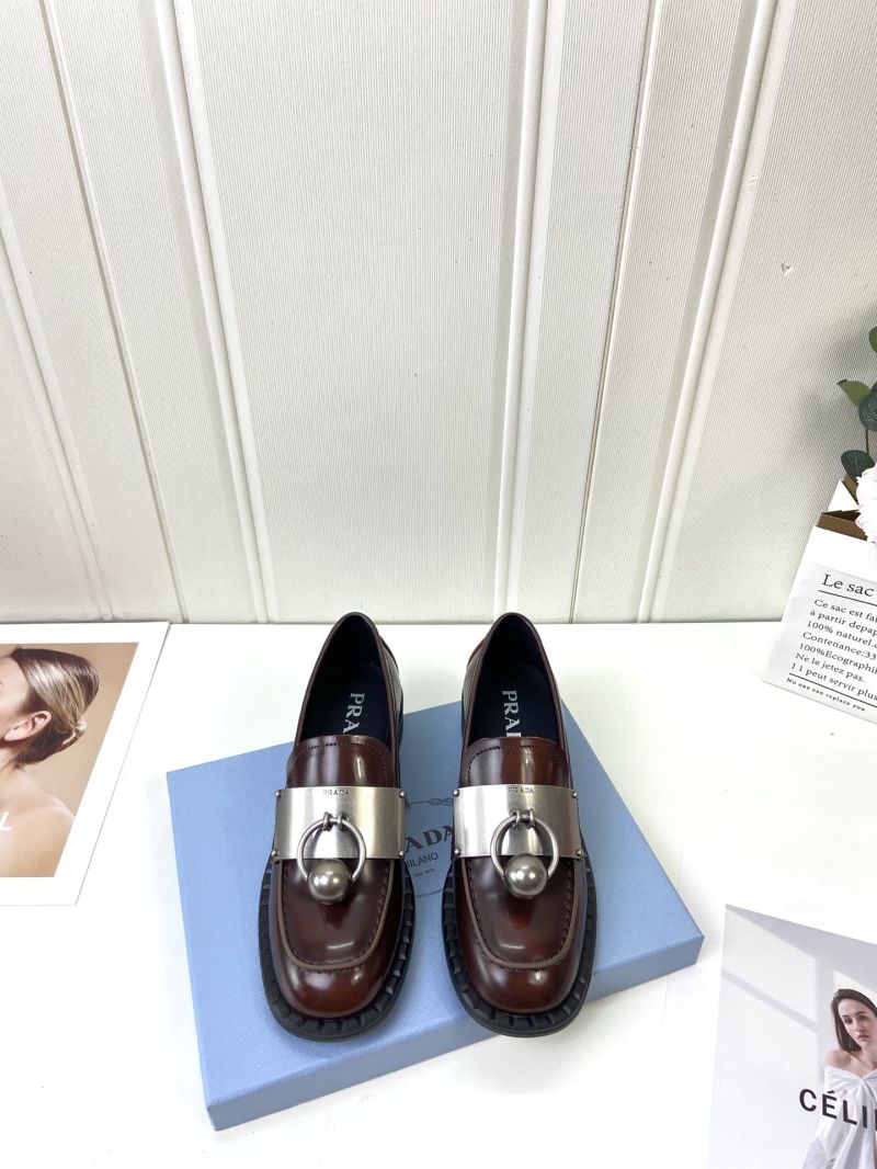 PRADA Brushed Leather Loafers with Metal Details 1D981N Brown