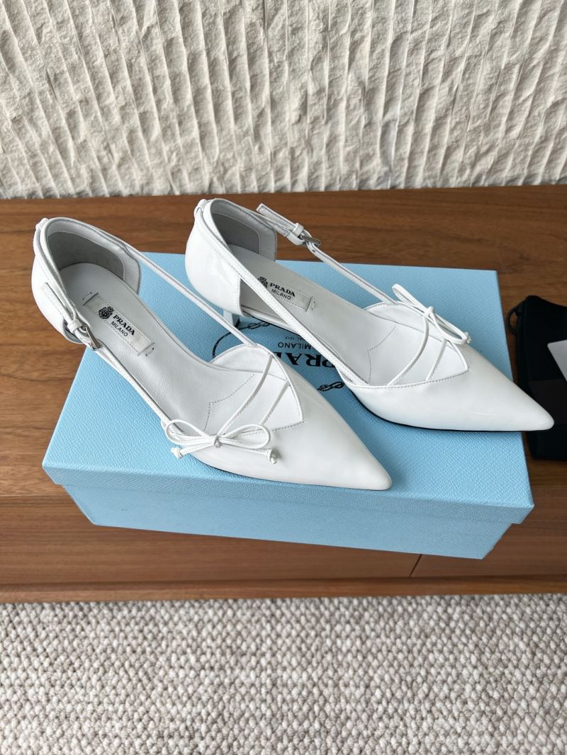 Prada Open-side Leather Pumps 1I442O White