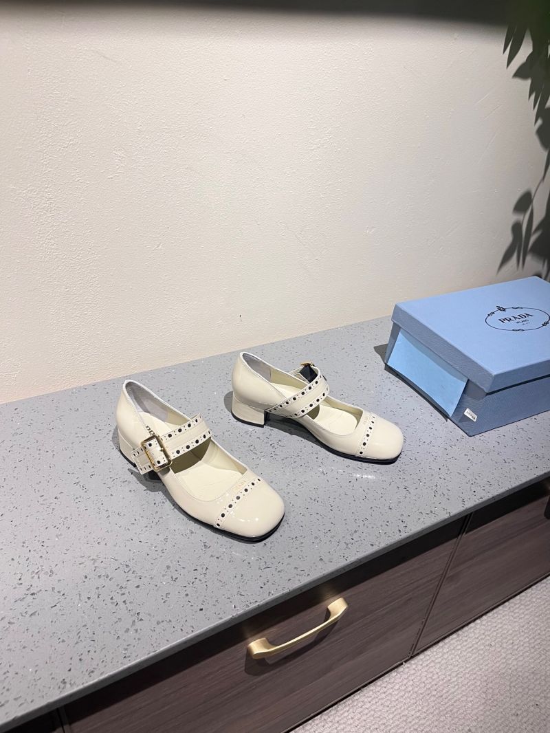 Prada Patent Leather Mary Jane Pumps 35mm Heel 1I816N Ivory
