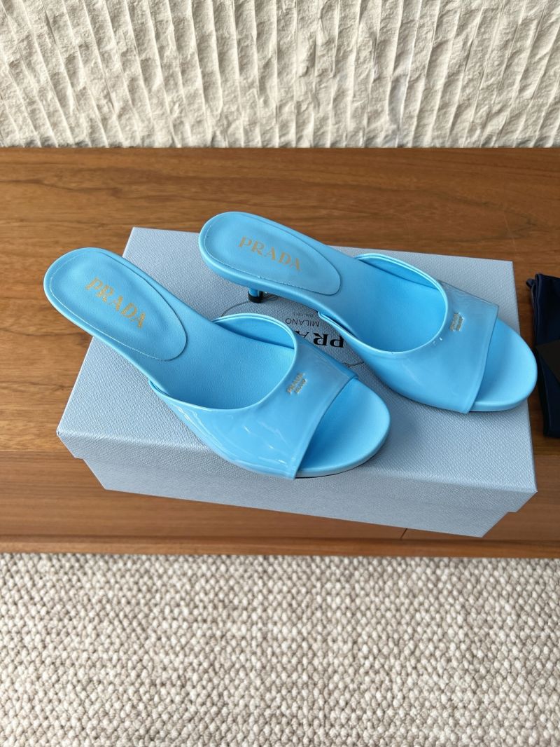 PRADA PATENT LEATHER KITTEN HEEL SANDALS 45MM 1XX799 BLUE