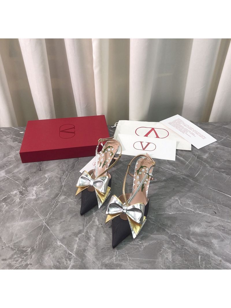 VALENTINO BOWOW SLINGBACK PUMPS IN GROSSGRAIN AND METALLIC LAMBSKIN 85MM 7W2S0M