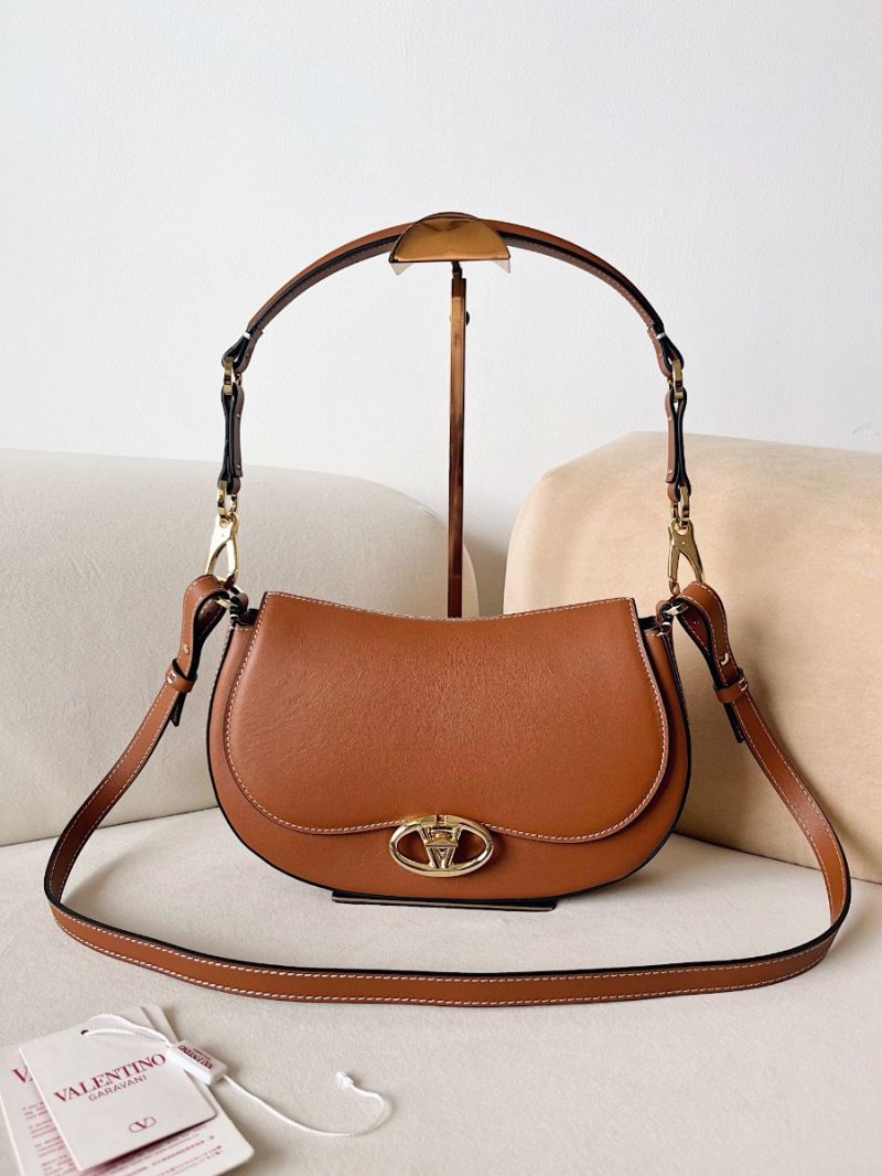 Valentino Garavani Ohval Leather Shoulder Bag in Brown