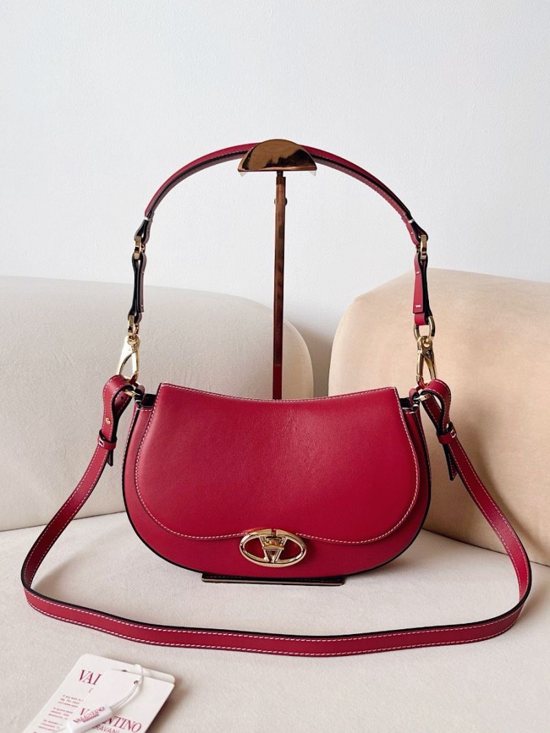 Valentino Garavani Ohval Leather Shoulder Bag in Red
