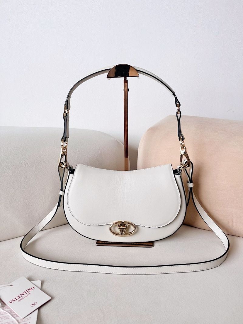 Valentino Garavani Ohval Leather Shoulder Bag in white