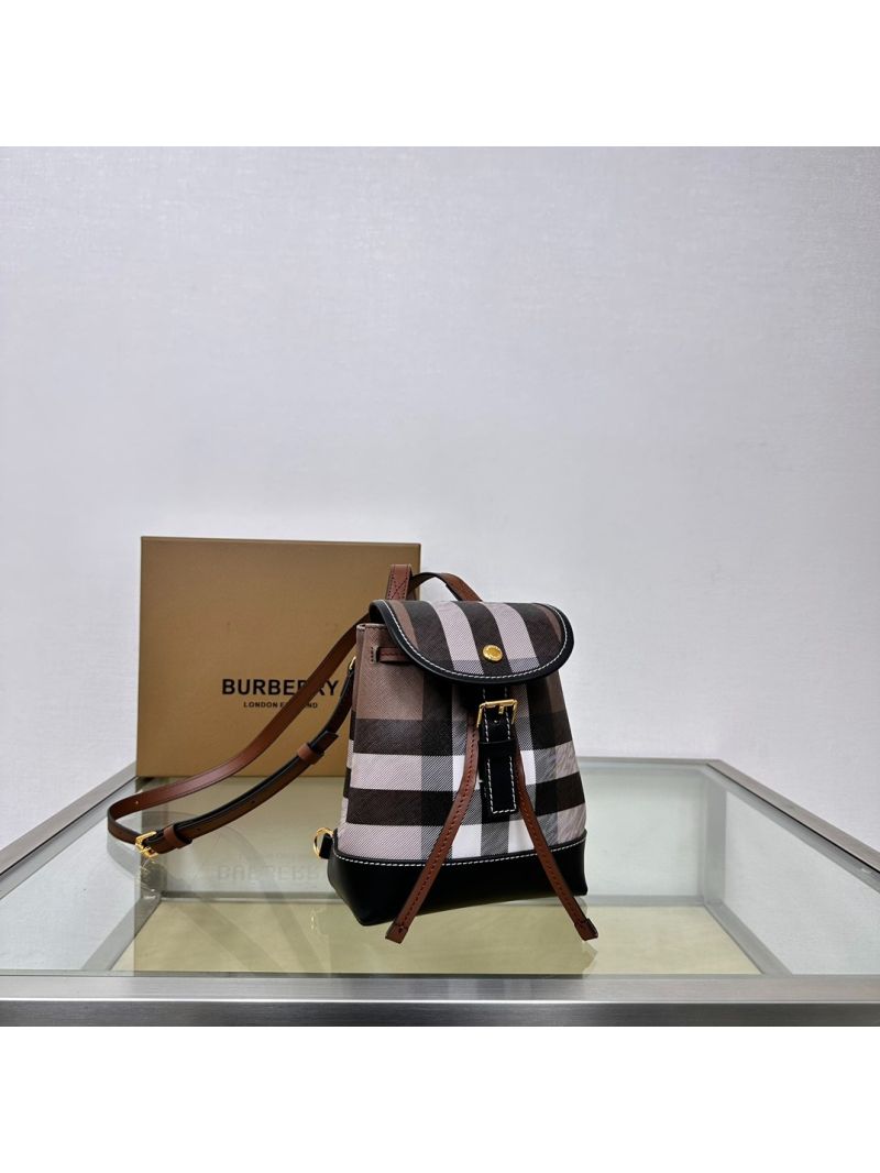 Burberry Canvas and Leather Check Micro Backpack in Dark Birch Brown 469150