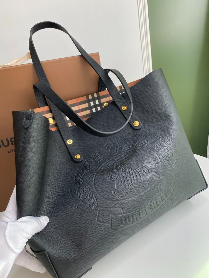 Burberry Calfskin Crest Embossed Small Tote in Black 208155