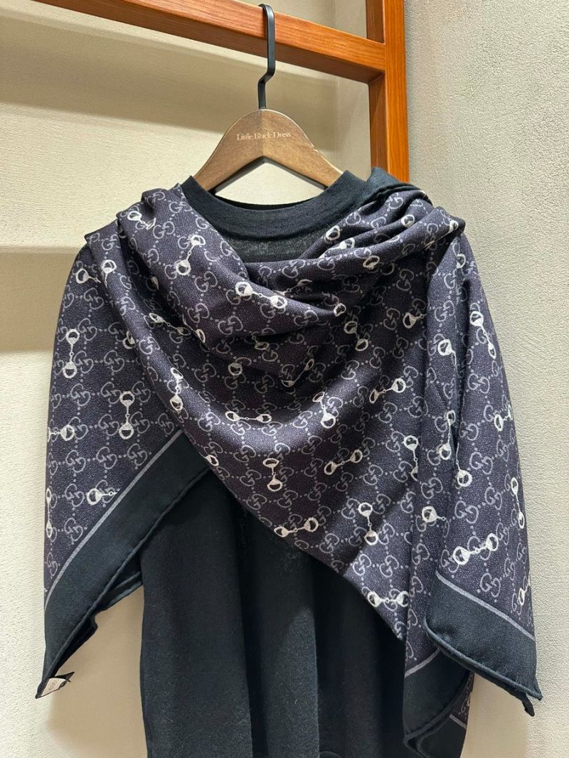 Gucci Classic Monogram Silk & Cashmere Blend Oversized Scarf blue