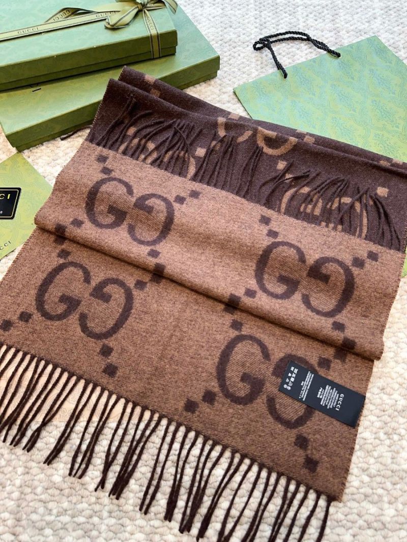 Gucci GG Cashmere Jacquard Scarf 674275 Brown X Dark Brown