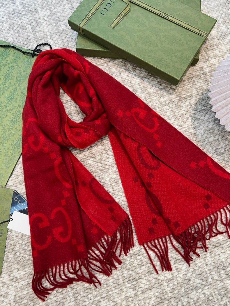 Gucci GG Cashmere Jacquard Scarf 674275 Red