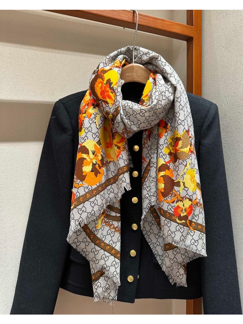 Gucci Floral Luxury GG Cashmere Scarf 60 cm x 180 cm yellow