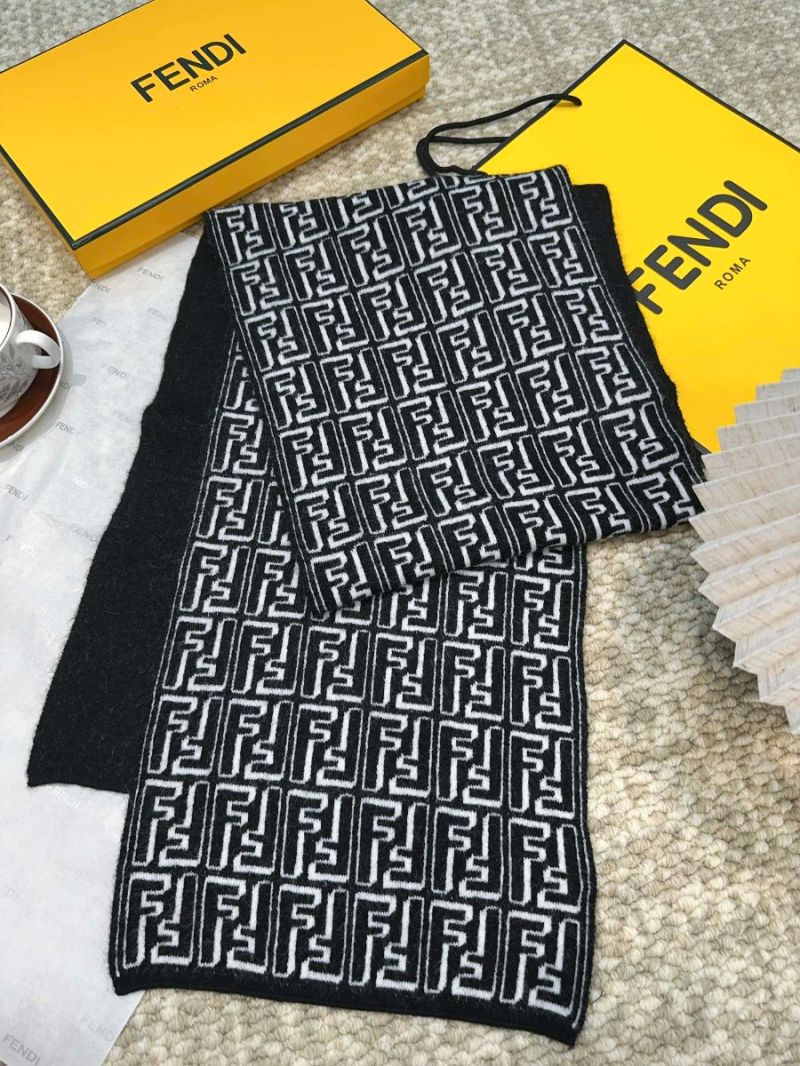 Fendi Iconic FF Wool-Cashmere Scarf black and white 30 cm x 182 cm
