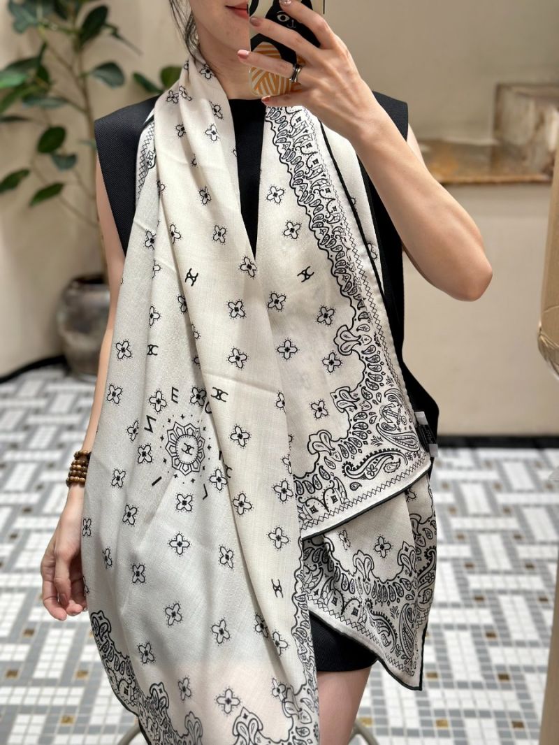 Celine Iconic Triomphe Double-Sided Velvet Scarf 65 cm x 185 cm white