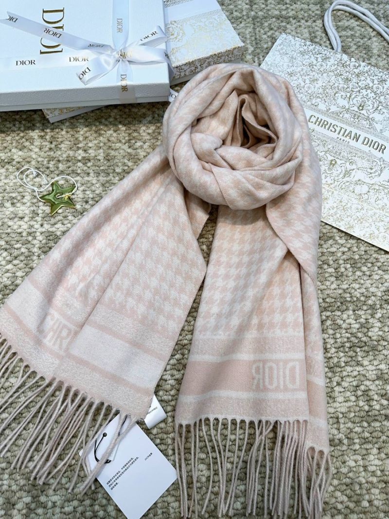 Dior Houndstooth Cashmere Scarf with Tassels 45 x 200 cm beige pink