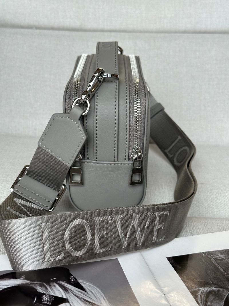 LOEWE Mini Crossbody Camera Bag in Satin Calfskin shell grey