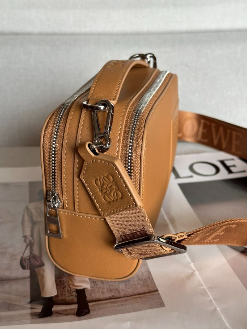 LOEWE Mini Crossbody Camera Bag in Satin Calfskin brown