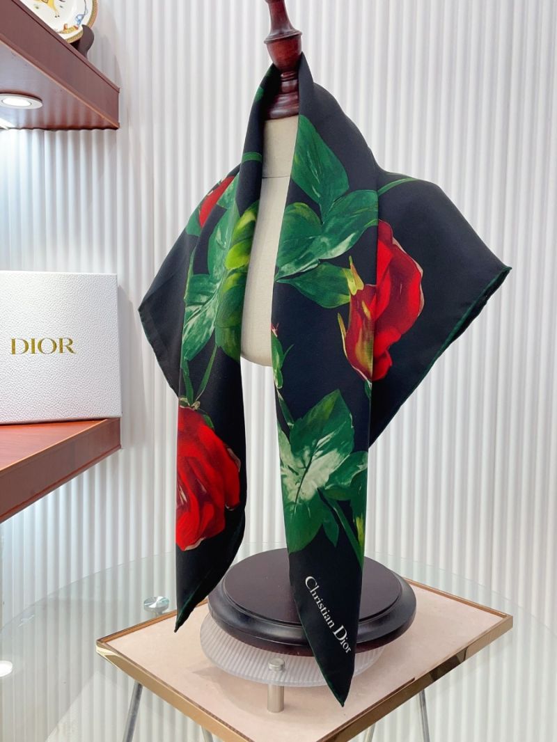 Dior Rose Floral Luxurious Silk Scarf White/Black 90x90cm