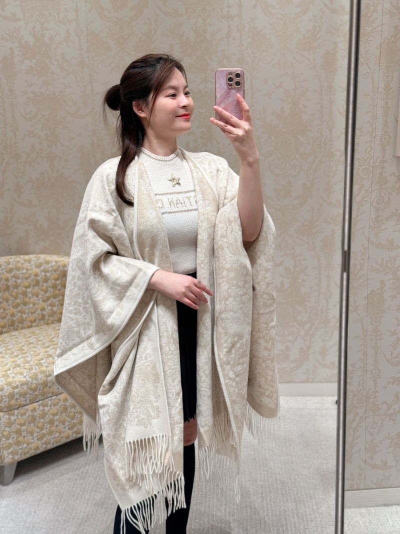 Dior Around the World Ivory Cashmere Blend Poncho with Gold-Tone Metallic Thread