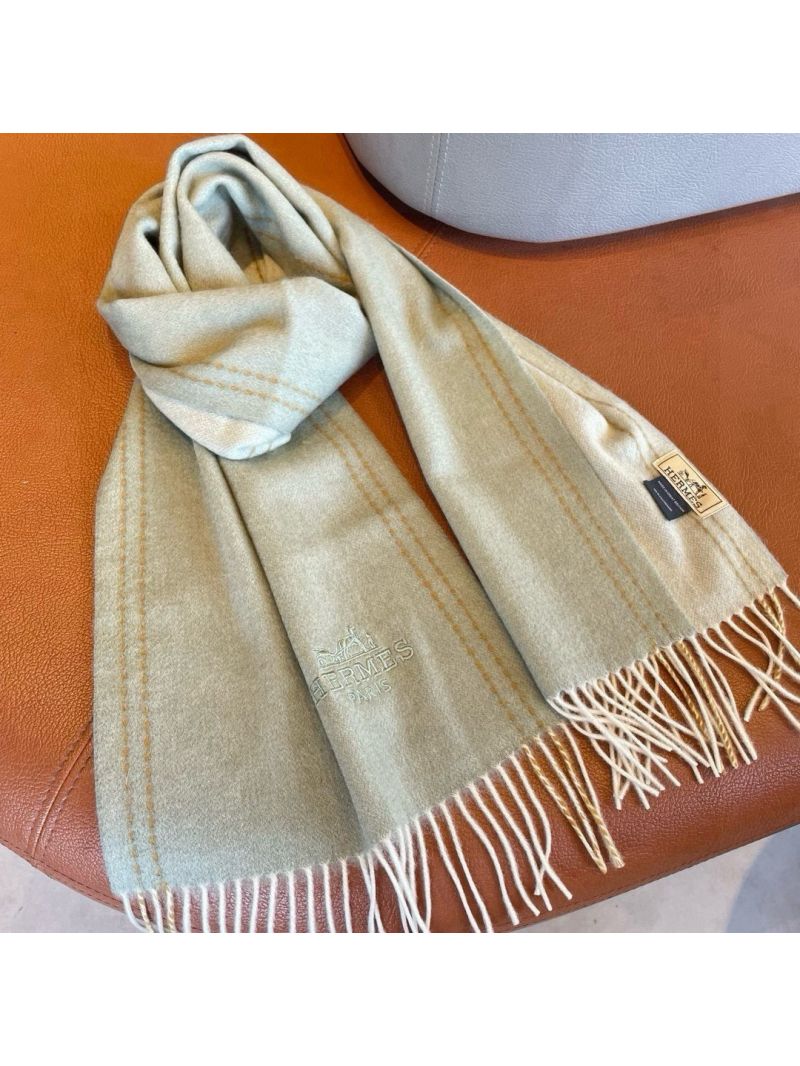 Hermes Double-Sided "H" Embroidered grey Scarf with Elegant Border Design 35 x 180 cm