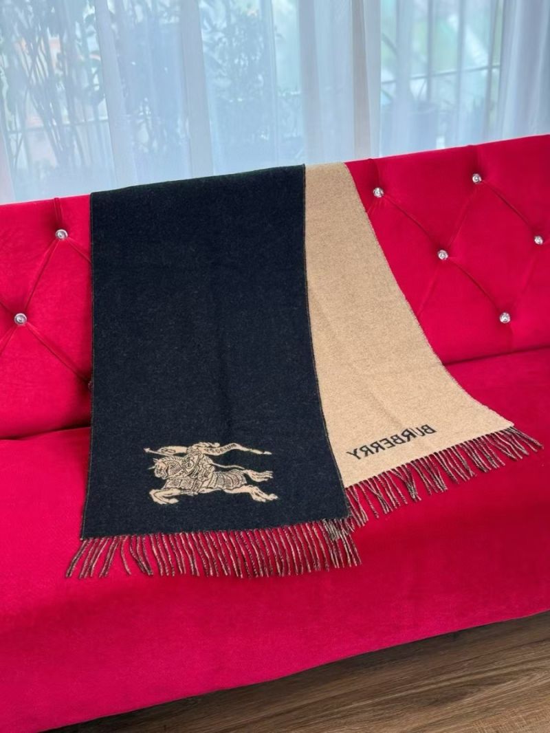 Burberry Double-Sided Equestrian Knight Logo Cashmere Scarf 45 x 210 cm blue beige