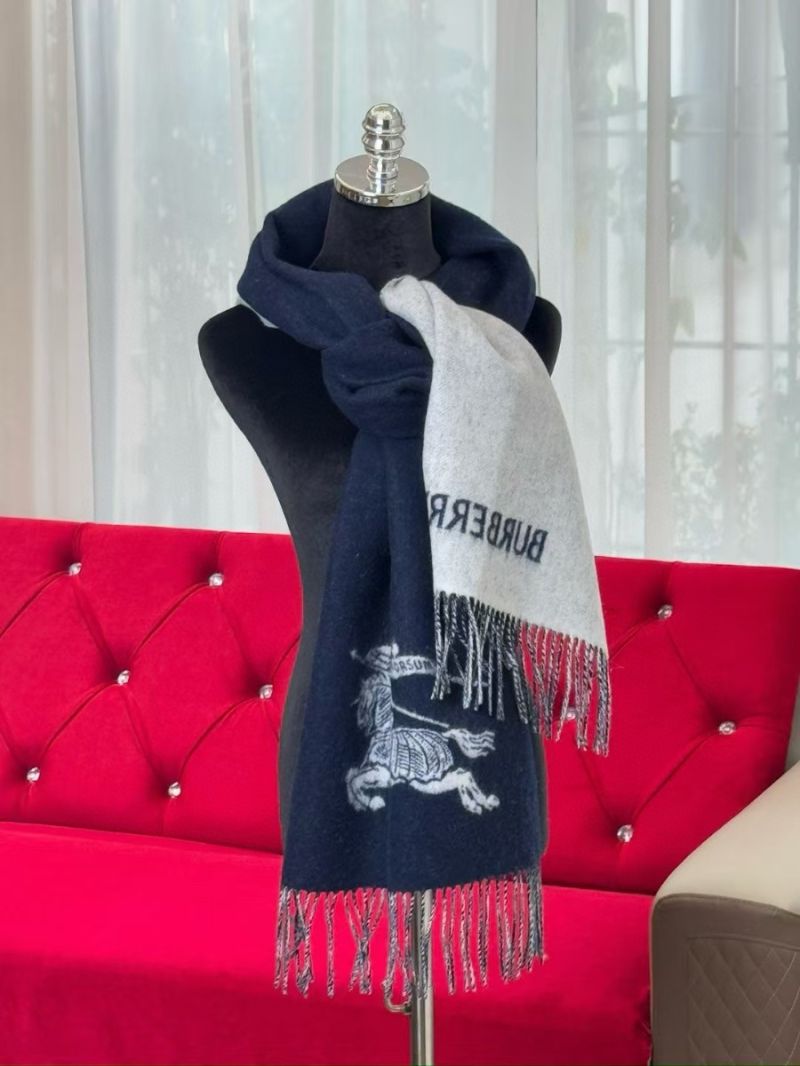 Burberry Double-Sided Equestrian Knight Logo Cashmere Scarf 45 x 210 cm blue white
