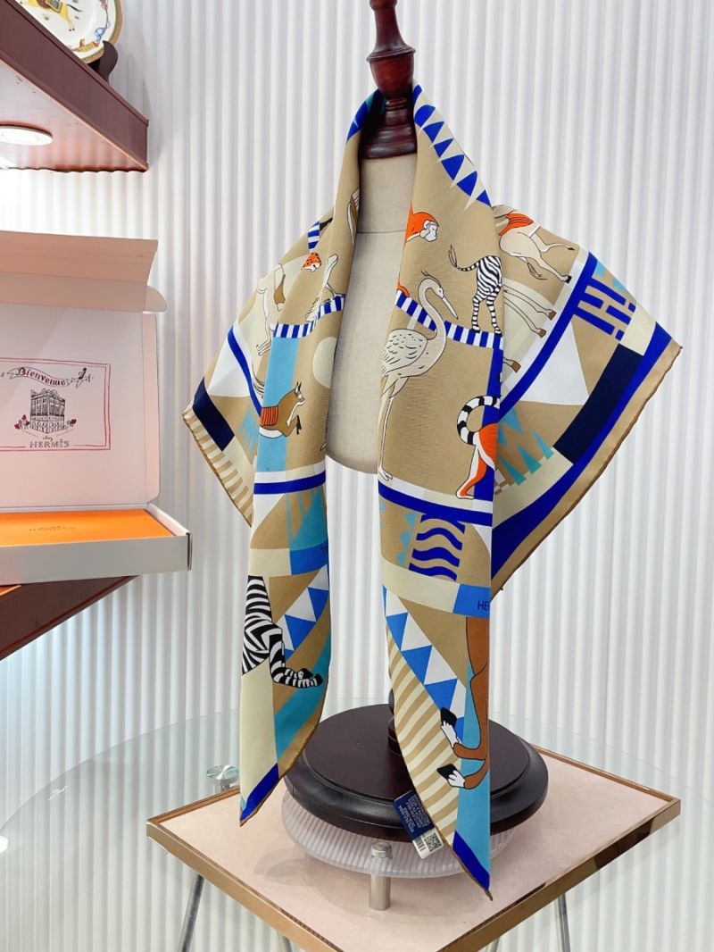 Hermes "King of Tigers Carousel" 90 x 90cm Silk Scarf blue