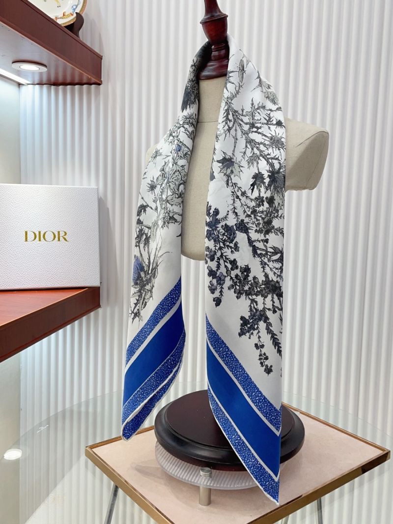 Dior "Floral Elements" 90 x 90cm Silk Scarf blue