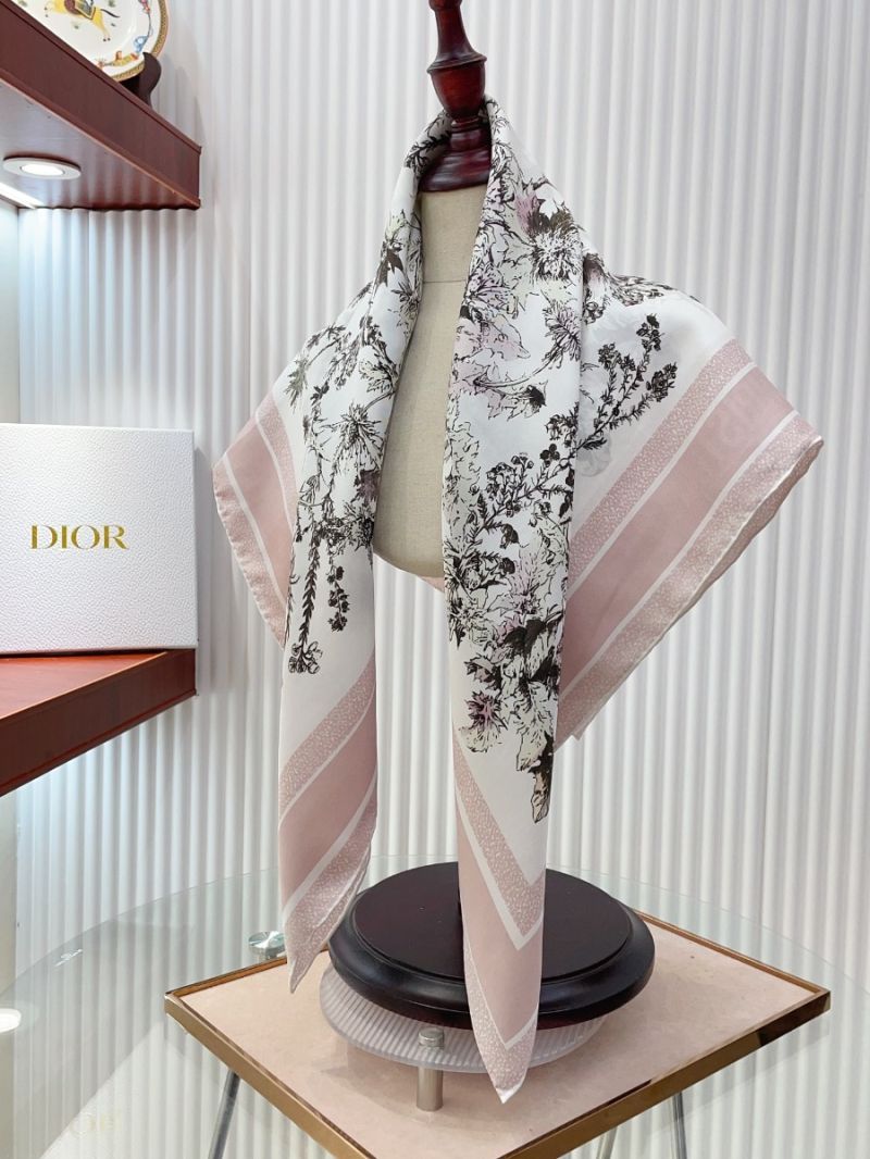 Dior "Floral Elements" 90 x 90cm Silk Scarf pink