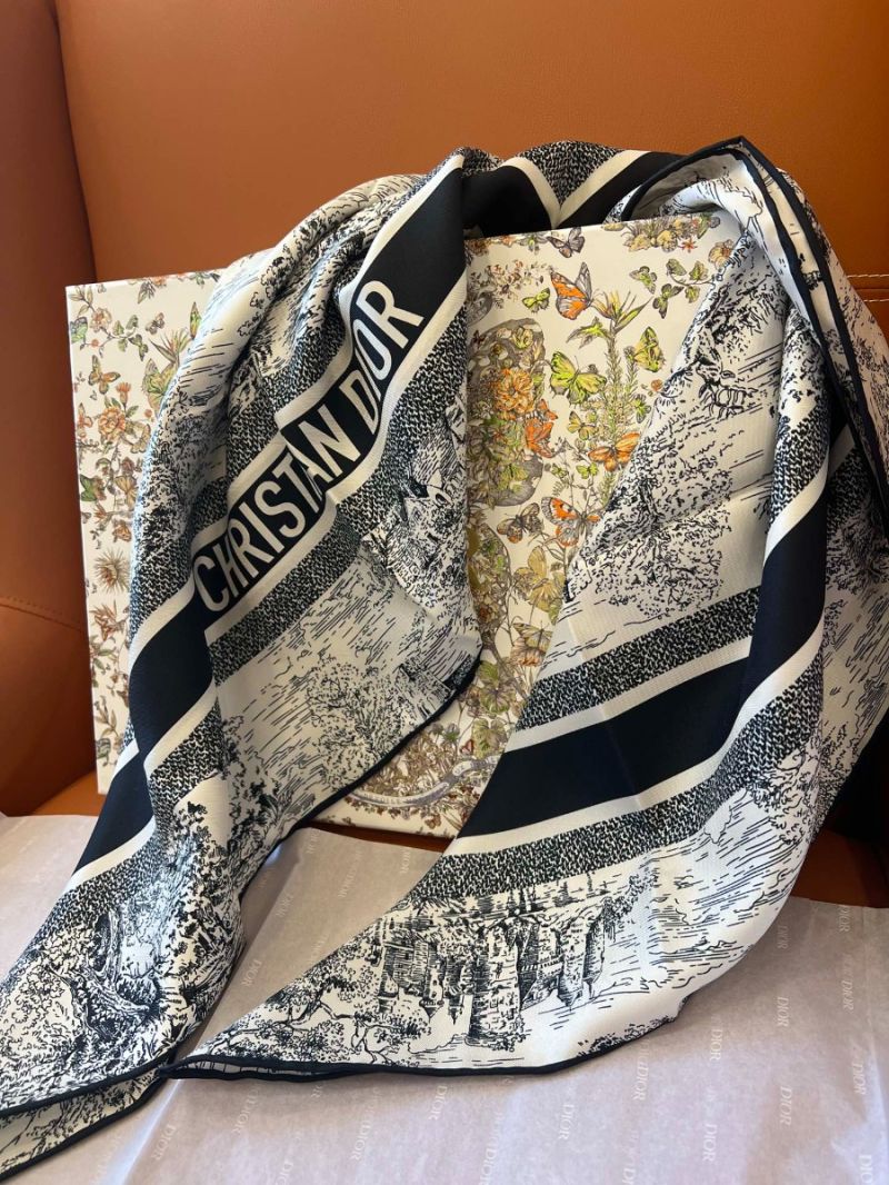  Dior 2025 Spring Collection "Scottish Ruins" Navy Blue Silk Scarf 90 x 90 cm