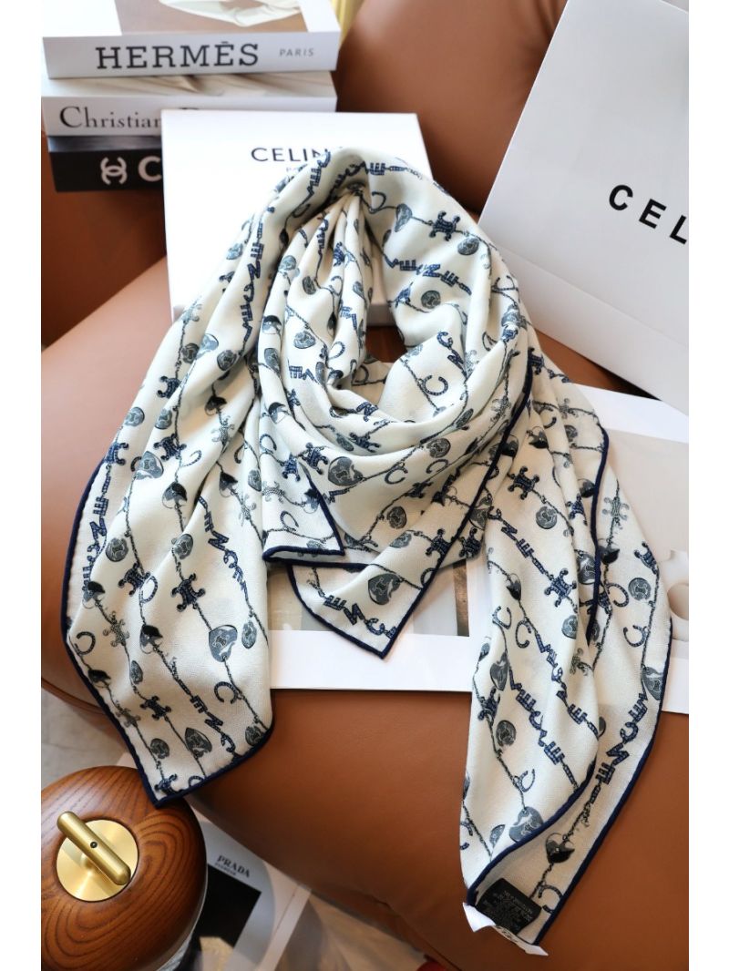 CELINE Haute Couture Silk & Cashmere Scarf - Elegant Velvet Square Scarf 140 x 140 cm