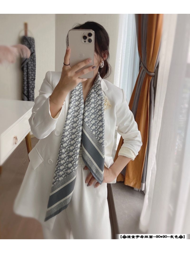 Dior Diortwin Double-Faced Silk Scarf – 90x90cm Oblique Patterned Scarf grey