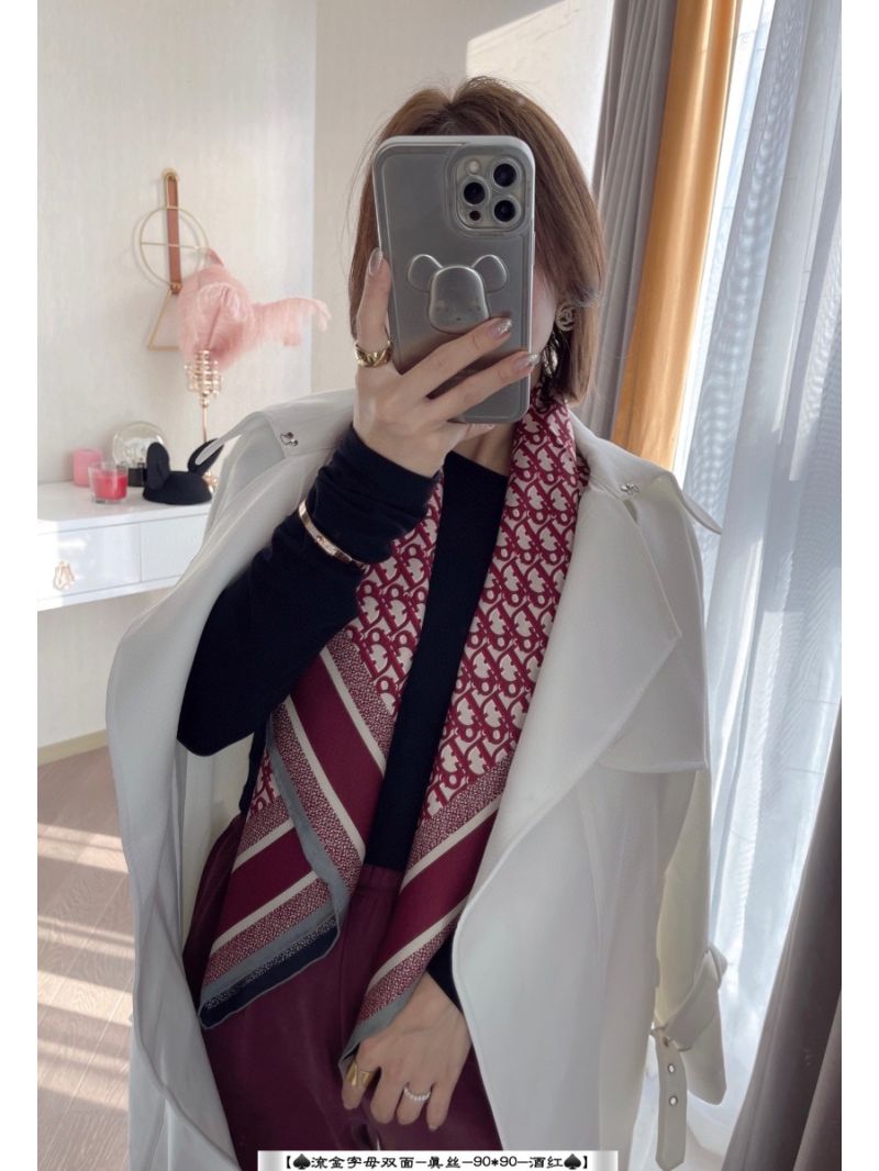 Dior Diortwin Double-Faced Silk Scarf – 90x90cm Oblique Patterned Scarf red