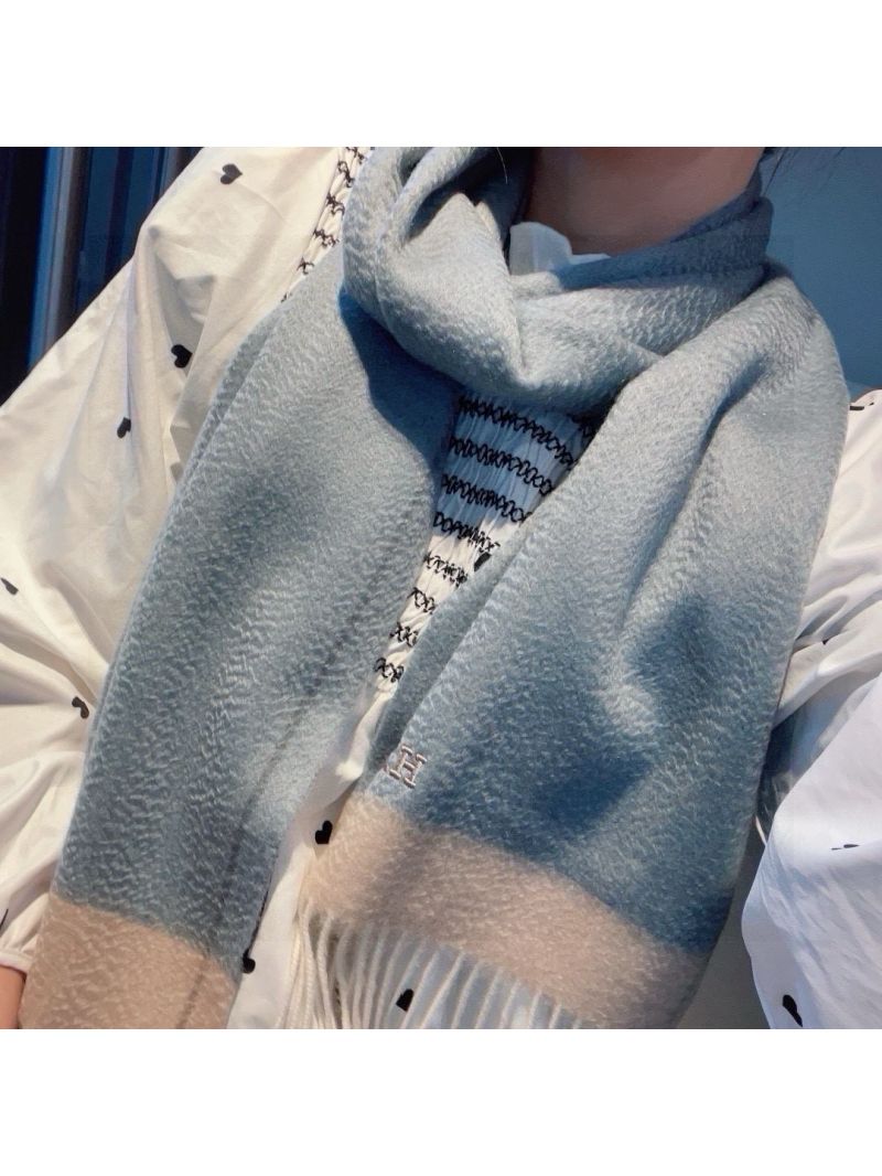 Hermes Wool Scarf 30 x 180 cm (including fringe length) light blue