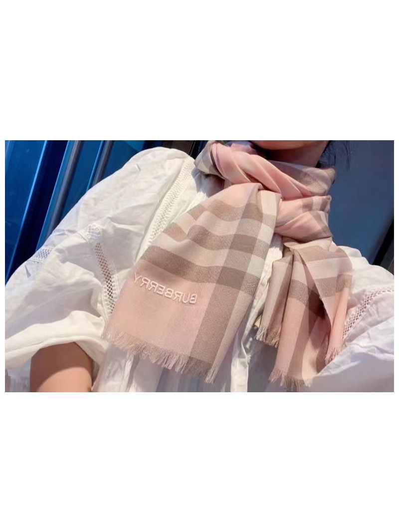 Burberry Logo Check Wool & Cashmere Long Scarf – 110x200cm pink