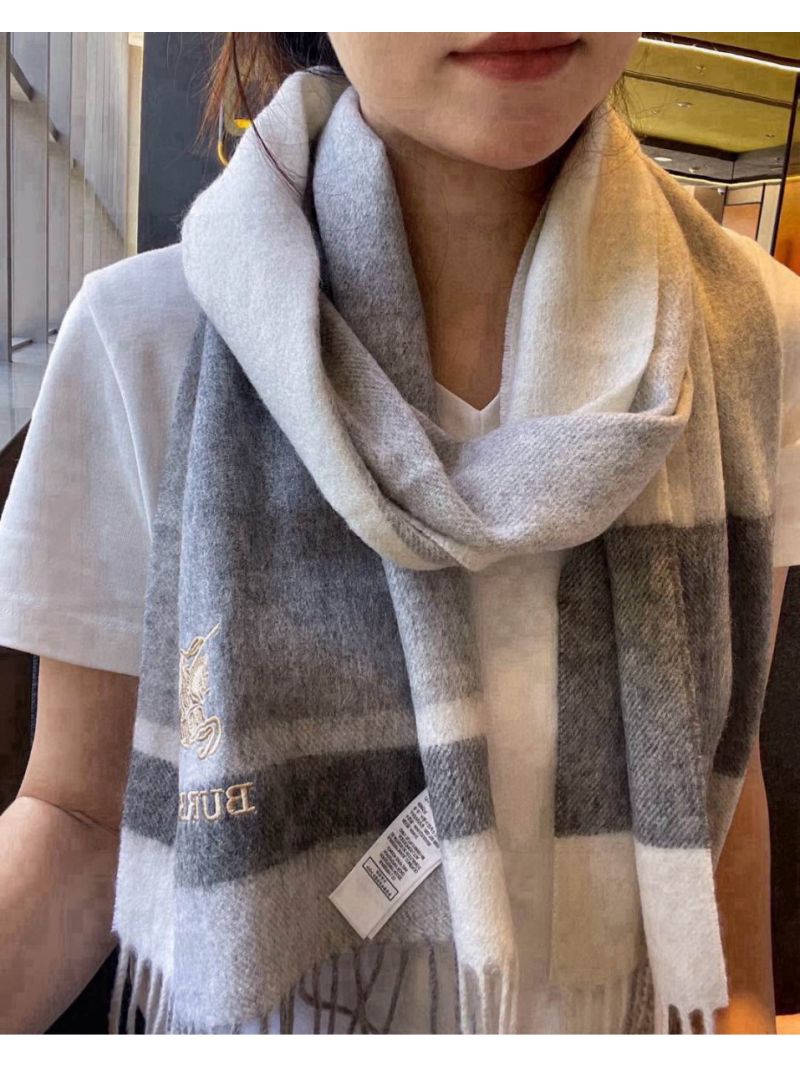 Burberry Classic Embroidered Horse Logo Wool Scarf – 30x180cm grey